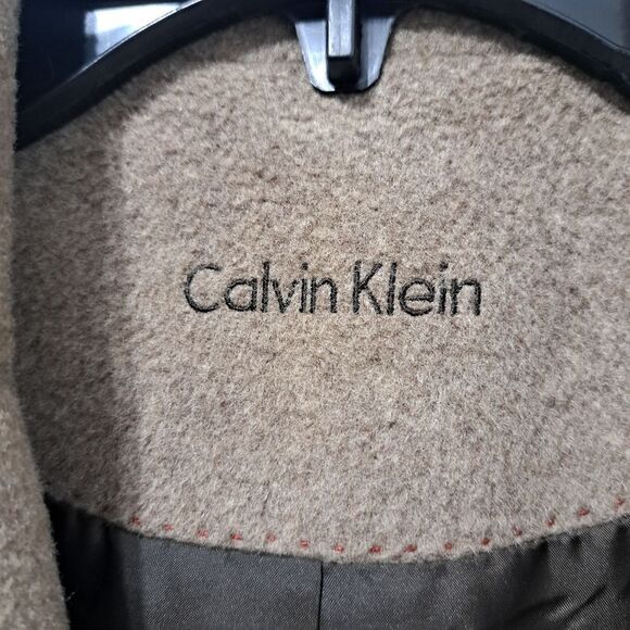 Calvin Klien Wool Silk Blend Preppy Minimalist Coat Size Tag Missing Large Tan - Picture 7 of 17